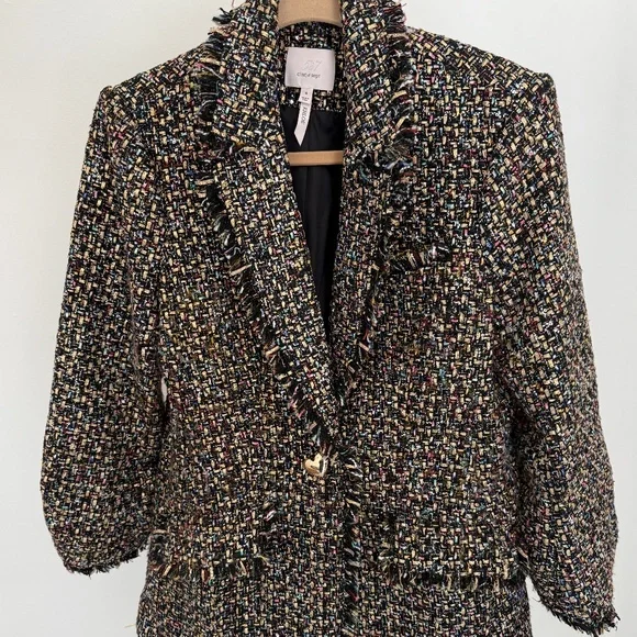 Cinq a Sept Khloe Tweed Blazer Multi Colored Heart Buttons Size 6